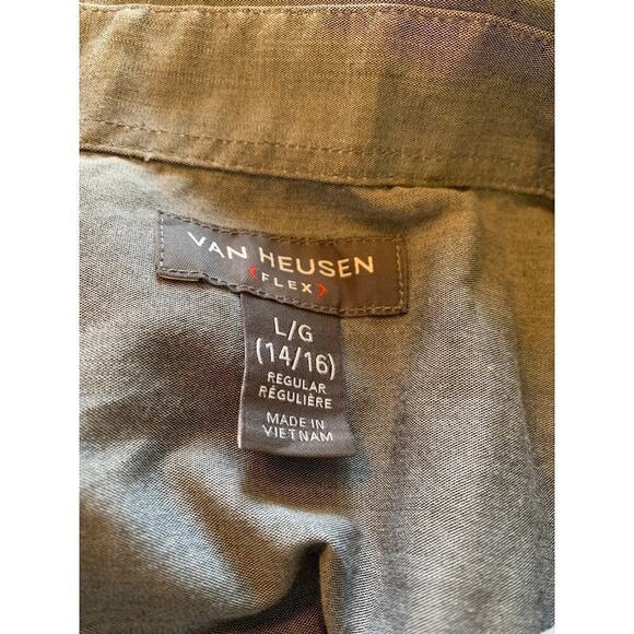 Van Heusen Mens Size Large Button Up Dress Shirt Grey Flex Slim Fit Wrinkle Free - Picture 3 of 5